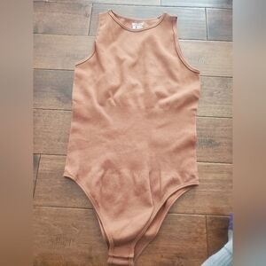Brown One Piece Bodysuit Size Large High Neck Ribbed